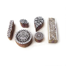 Handmade Round and Leaf Pattern Wooden Printing Blocks (Set of 6)