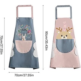 ERHUO Pack of 2 Apron, Kitchen Apron, Cute Rabbit Apron with Adjustable Waterproof and Oilproof Pocket, Cotton Linen, Adjustable Cooking Apron, Women, Men, Woman, Man, BBQ Apron, Blue and pink