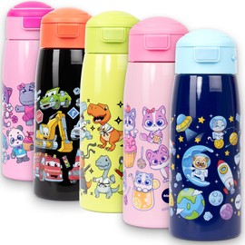 Fringoo 350ml Kids Water Bottle with Straw Stainless Steel Bottle,Insulated Double Wall, 100% Leakproof and Lockable, Carry Handle, 12hr temp control, Blue Space Design