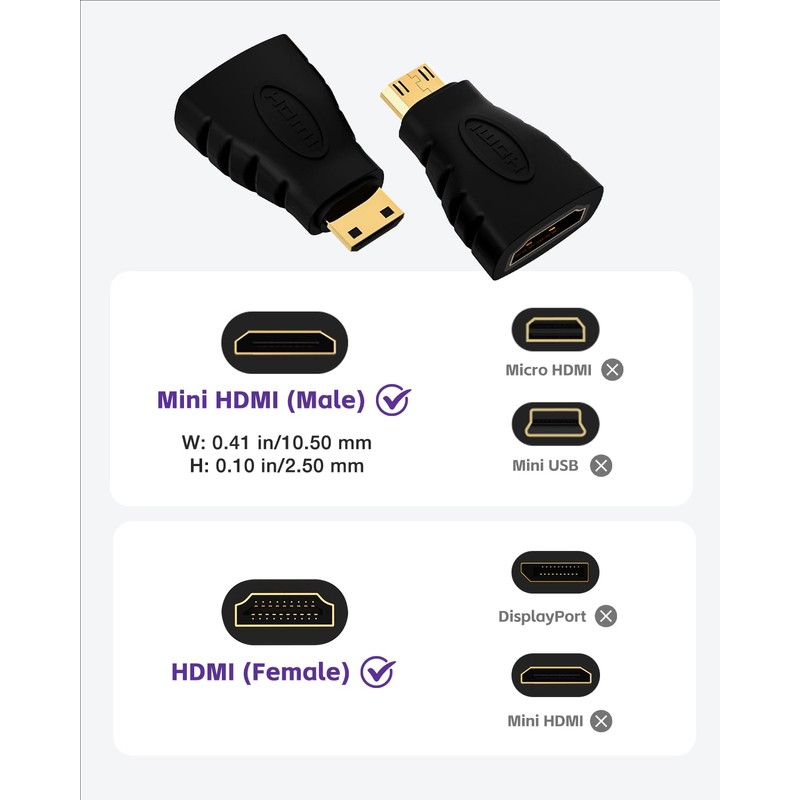VCE HDMI Adapter 2-Pack, Mini HDMI to HDMI, 4K Support,