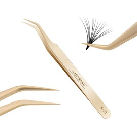 NAGARAKU Volumenpinzette Gebogene Wimpernpinzette Professionelle Präzisionspinzette Leichte Kleinere Pinzettenspitzen Komfortabler Griff Curved Eyelash Tweezer für Wimpern Volumen Fächer (Queen N-10）