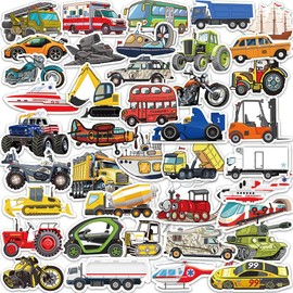 DETICKERS Vehicle Stickers for Kids Boys&GirlsConstruction Stickers for Water Bottle Laptop Waterproof Vinyl Transportation Stickers