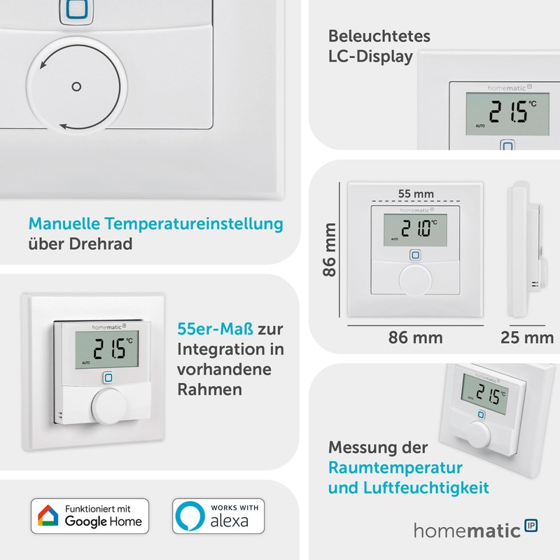 Homematic IP Smart Home Digital Wall Thermostat with Humidity Sensor,