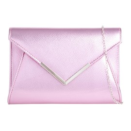 A2ZUKFASHION Women's Clutch Bag, Plain Envelope Style, Evening Handbag, Weddings, Proms, Parties (Metallic Pink)