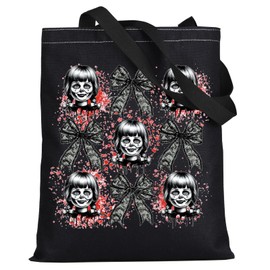 KEYCHIN Anna Belle Doll Tote Bag Horror Movie Gift Coquette Bow Reusable Grocery Bag Anna Belle Haunted Doll Gifts, Anna Belle Tb-bl