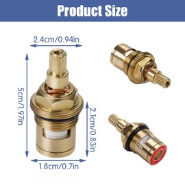 Pack of 2 Tap Valve, Universal Cartridge Tap Valve Top 1/2 Inch Brass Water Valve Ceramic Top Replacement Parts with Handle for Kitchen (1 Pair Hot and Cold)