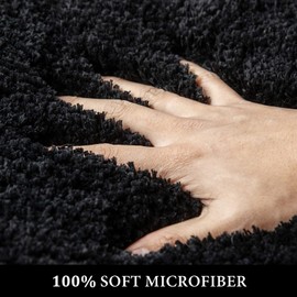 MIULEE Bathroom Rugs Sets 3 Piece with Toilet Mat and Runner Rugs, Non Slip Absorbent Microfiber Bath Mats Sets for Restroom, Machine Washable, 16''x24''+ U Shaped 20''x24''+24''x60'', Black