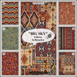 BENARTEX, "BIG SKY", SOUTHWEST MOTIFS, FABRICS PRICED @ 1/2 YD - C-WAVY FLAMES 1/2 YD