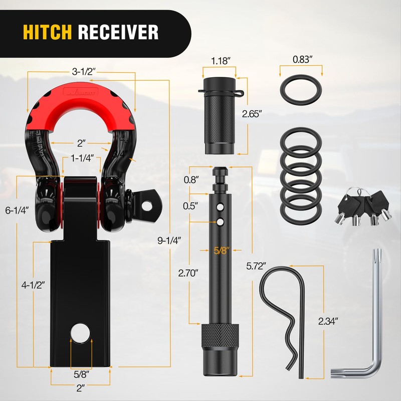 Nilight 3" x 20' Recovery Tow Strap Kit with 2"