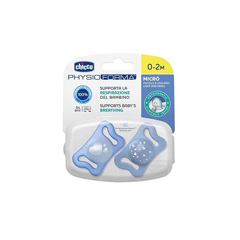 Chicco Chupón Physio Micro Azul SIL 0-2M - 2UN