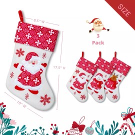 LexiHome Large Christmas Stockings - Set of 3 Polar Fleece Stockings - Santa