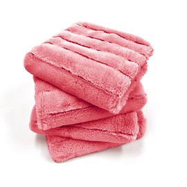 BYTIDE Striped Faux Fur Decorative Square Throw Pillow Covers with Sherpa Back 20 x 20 Inches Set of 4, Plush Soft Luxury Cushion Case Pillowcase for Couch Bed Bedroom Living Room, Sugar Coral