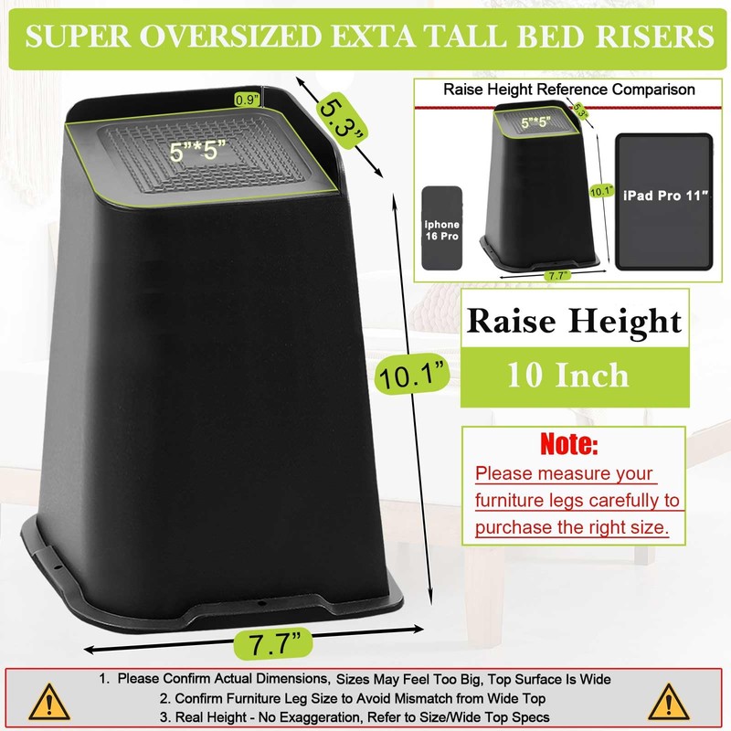 Bed Risers 10 inch Heavy Duty, Oversized Furniture Riser for