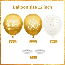 30 Pieces Golden Wedding Decoration, 50th Gold Balloons Set, 50 Golden Anniversary Balloons, 50th Wedding Anniversary Decoration, 50th Anniversary Golden Balloons for Wedding Anniversary