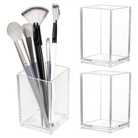 Pack of 2 Acrylic Pen Holders, Clear Acrylic Pen Holder, Make Up Brush Holder, Transparent Makeup Brush Holder, Pencil Holder for Desk Organiser, Brush Holder for Desk Accessories