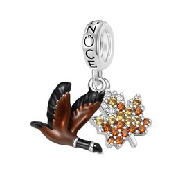 GNOCE ​​Canadian Goose Maple Leaf Pendant Dangle Charm for Women, 925 Sterling Silver Bead Charm Bracelet/Necklcae for Her Fit Bracelet, Valentine Mother's Day Jewelry Gift