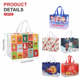 6pcs Christmas Tote Bags Christmas Bags Multipack Large Medium Size Reusable Xmas Gift Bags with Handle Shopping Bags Wrapping Bags Christmas Party Gift Bags for Presents Kids Adult with Xmas Tags