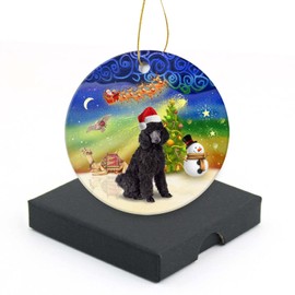 Christmas Ornament 2024-Cute Black Standard Poodle Round Christmas Tree Ornaments Keepsake Home Decor for Your Xmas Tree Ceramic Ornament 3" with a Gift Box
