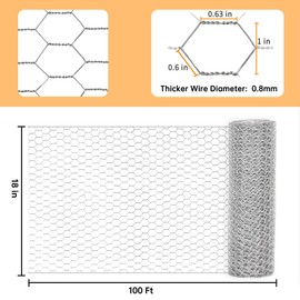 Sliver Chicken Wire 18 inch(H) x 100 ft(L), Anti-Rust Hexagonal Galvanized Metal Garden Netting for Floral Arrangements, Powder Coated Chicken Wire Coop for Crafts Plant Protector Pet Rabbits Fencing