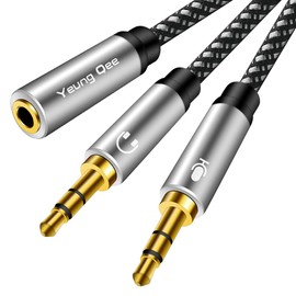 Yeung Qee Headphone Mic Splitter CTIA Standard 3.5mm Female to 2 Dual 3.5mm Jack Male Microphone Audio Y Splitter Adapter Cable Compatible with PC,Laptop Desktop,Gaming Headset,Speaker(30cm,silver)