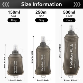 SHELEMB 250ml Soft Flask, Soft Water Bottle for Hydration Packs, Running, Hiking, Cycling and Climbing - Gray