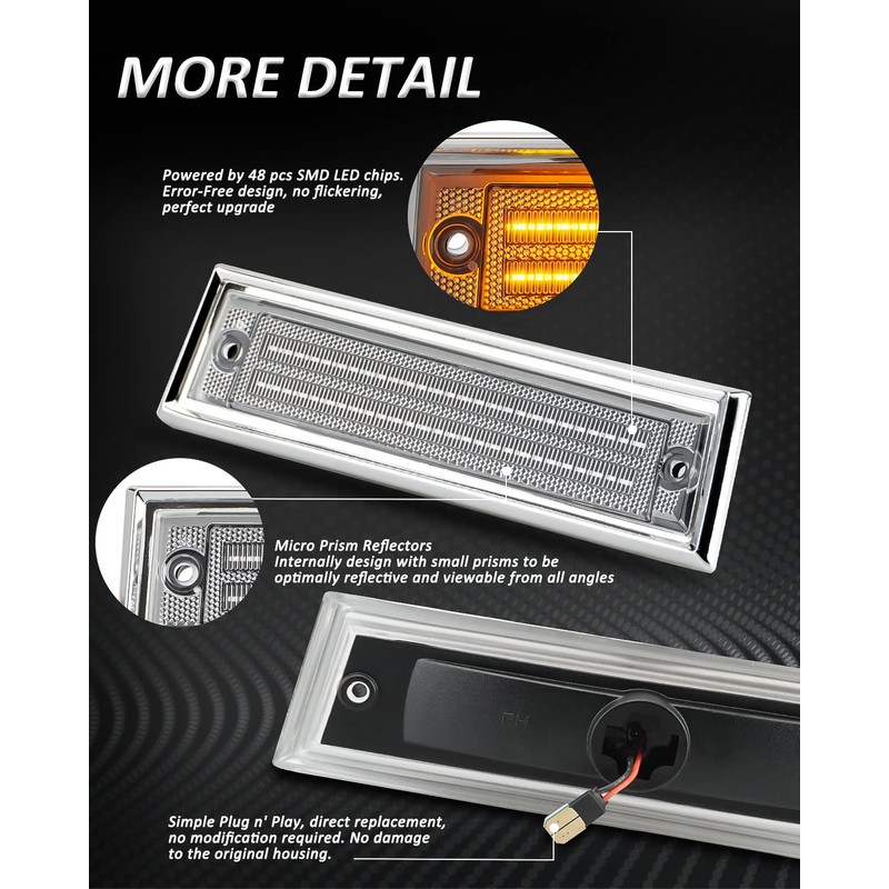 Bestview LED Side Marker Lights Compatible with 1981-1991 Chevy C10