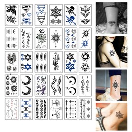 YFFSFDC 30pcs Set Tattoo Stickers Tattoo Realistic Body Stickers Waterproof Long Lasting Tattoo Free Hand Ink Tattoo Cute Numbers Star Moon Sun Crown Cross 5.7cm*9.7cm (A Series)