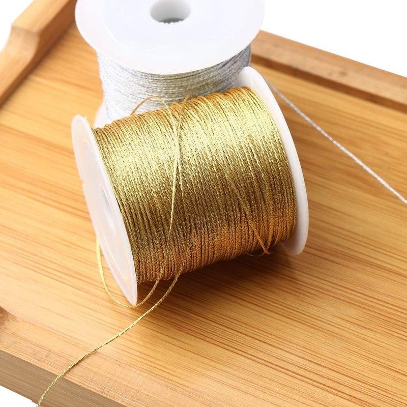 Bkrdty Thread Cord 2 Rolls, 0.4mm x 50m each, Gold