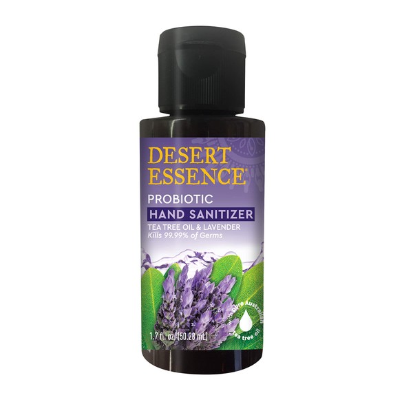 Desert Essence Tea Tree Oil & Lavender Probiotic Hand Sanitizer 1.7 fl. oz. - Pack of 6 - Gluten Free, Vegan, Cruelty Free - Kills 99.99% Most Common Harmful Germs - Leaves Skin Soft & Moisturized