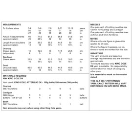 King Cole Children’s Knitting Pattern Double Knit Overtop, Cardigan and Beret (6139), 22” – 30” (56cm – 76cm)