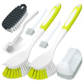 Holikme 7 Pack Dish Cleaning Brush & Pad Set, Dish Scouring Pad for Cleaning, Scouring Pad & Kitchen Scrub Brush & Bendable Clean Brush & Groove Gap Brush for Dish, Pot, Pan, Kitchen Sink (Amarillo)