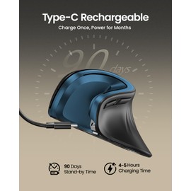 ProtoArc Ergonomic Vertical Mouse, EM11 NL Rechargeable Wireless Mouse Bluetooth, Ergo Mice with 3 Multi-Device for PC/Notebook/Laptop, 2.4GHz Optical Mice for Windows, Mac OS, Blue