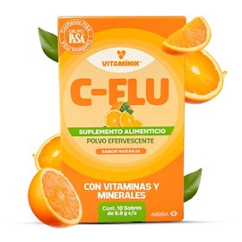 Vitaminik C-FLU | Vitamina C, Zinc y Minerales | Multivitaminico | Grupo PiSA |Vitaminas A, Zinc, Hierro, Cobre, Calcio, | Polvo Efervescente Sabor Na