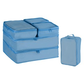 PATIKIL 6 Set Packing Cube Travel Storage Bags Packing Luggage Organizer Bag Waterproof Clothing Laundry Bag Shoe Bag for Suitcases Travel Accessories, Sea Blue