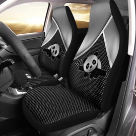 Bulopur Black & Silver Panda Print Car Seat Covers Full Set, Universal Auto Front Seat Protector Saddle Blanket Auto Interior Accessories Set of 2