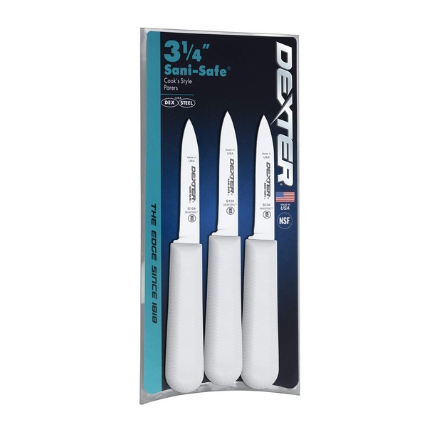 Dexter-Russell 3 pack of 3¼"Paring Knives, S104-3PCP, SANI-SAFE Series, Silver, White