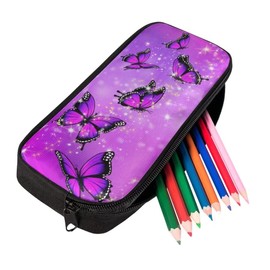 chaqlin Large Capacity Pencil Case for School Office Students Pencil Case, Crystal butterflies, Coin purse