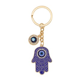 Jasimkiss Evil Eye Keychains Bag Purse Keychains Good Luck Amulet protection Charm Keychains for Women Men (A Gold Blue)
