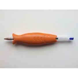 Penline THE WRITING FISH. Grip ergonomically designed in the UK as an aid for people with arthritis, grip difficulties, writers cramp and other writing syndromes. Blue ink