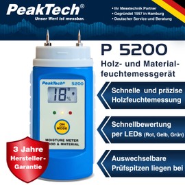 PeakTech Wood and Material Moisture Meter with Interchangeable Test Probes – 1 x P 5200