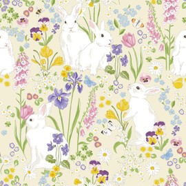 CHDITB Flower Wallpaper Peel and Stick,Spring Wall Decals,Boho Rabbit Wallpaper Kids Bedroom(17.3x118.1inch) Floral Butterfly Wall Stickers,Cute Bunny Animals Wall Paper for Nursery Bedroom Cabinets