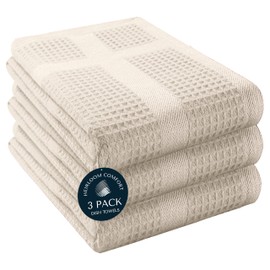 HEIRLOOM COMFORT 5 Pack Ivory Waffle Weave Kitchen Towels, 16"x26", 100% Cotton, Super Absorbent, Fast Dry, Durable Dishcloth Set for Cleaning, Drying Dishes, Hand Towels, Machine Washable, Cream