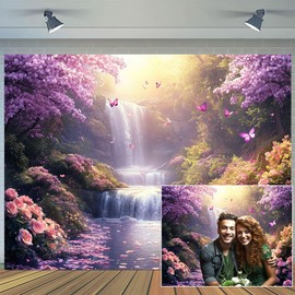 10X8ft Fairy Forest Tale Backdrop Pink Flower Natural Landscape Background Waterfall Butterfly Colorful Floral Plants Decorations Photography Backgrounds Fantasy Aesthetic Backdrop Photo Shoot Decor