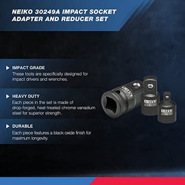 NEIKO 30249A 5 Piece Impact Socket Adapter Set, Standard SAE, 1/4, 3/8, 1/2" Cr-V Steel Impact Driver & Wrench Conversion Kit Socket Reducer, Locking Socket Adapter Set