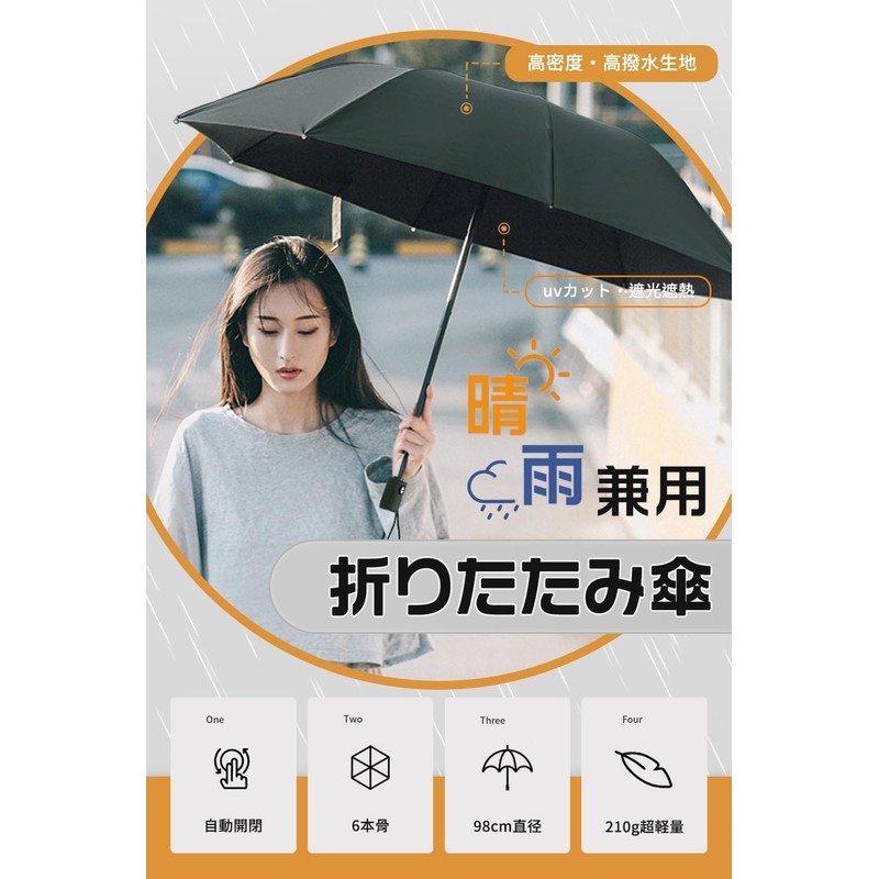 Folding Umbrella, Lightweight, 7.4 oz (210 g), Parasol, One-Touch Automatic