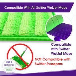 Reusable Mop Pads Compatible with Swiffer WetJet - Washable Microfiber Mop Pad Refills by Turbo - 12 Inch Floor Cleaning Pads Compatible with Wet Jet Mop Heads - 4 Pack