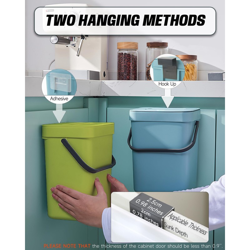 MONGTINGLU Compost Bin for Kitchen Countertop 5L/1.3 Gal Hanging Small