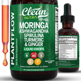 Clean Nutra Plantflow Moringa Drops with Ashwagandha Turmeric Ginger Spirulina Fennel for Energy, Lactation & Daily Wellness Supplement:_2 Bottles