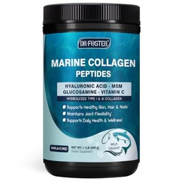 DRFOSTER Péptidos de colágeno marino en polvo con MSM + GC, colágeno multitipo I y III con ácido hialurónico, vitaminas C y E para piel, cabello y uñas, pescado silvestre.