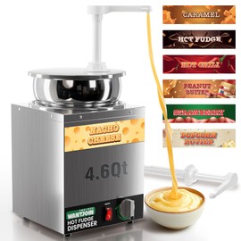 WantJoin 4.6Qt Nacho Cheese Dispenser with Pump - Nacho Cheese Warmer,Stainless Steel Hot Fudge Warmer W/5-Level Temperature Adjustment,Commercial Hot Fudge Dispenser for Caramel